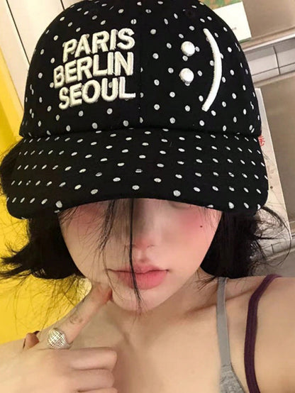 Retro Polka Dot Embroidered Letter Baseball Cap
