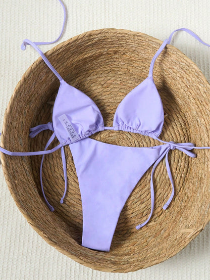 Colorful Pearl Halter Neck Bikini Swimwear Set