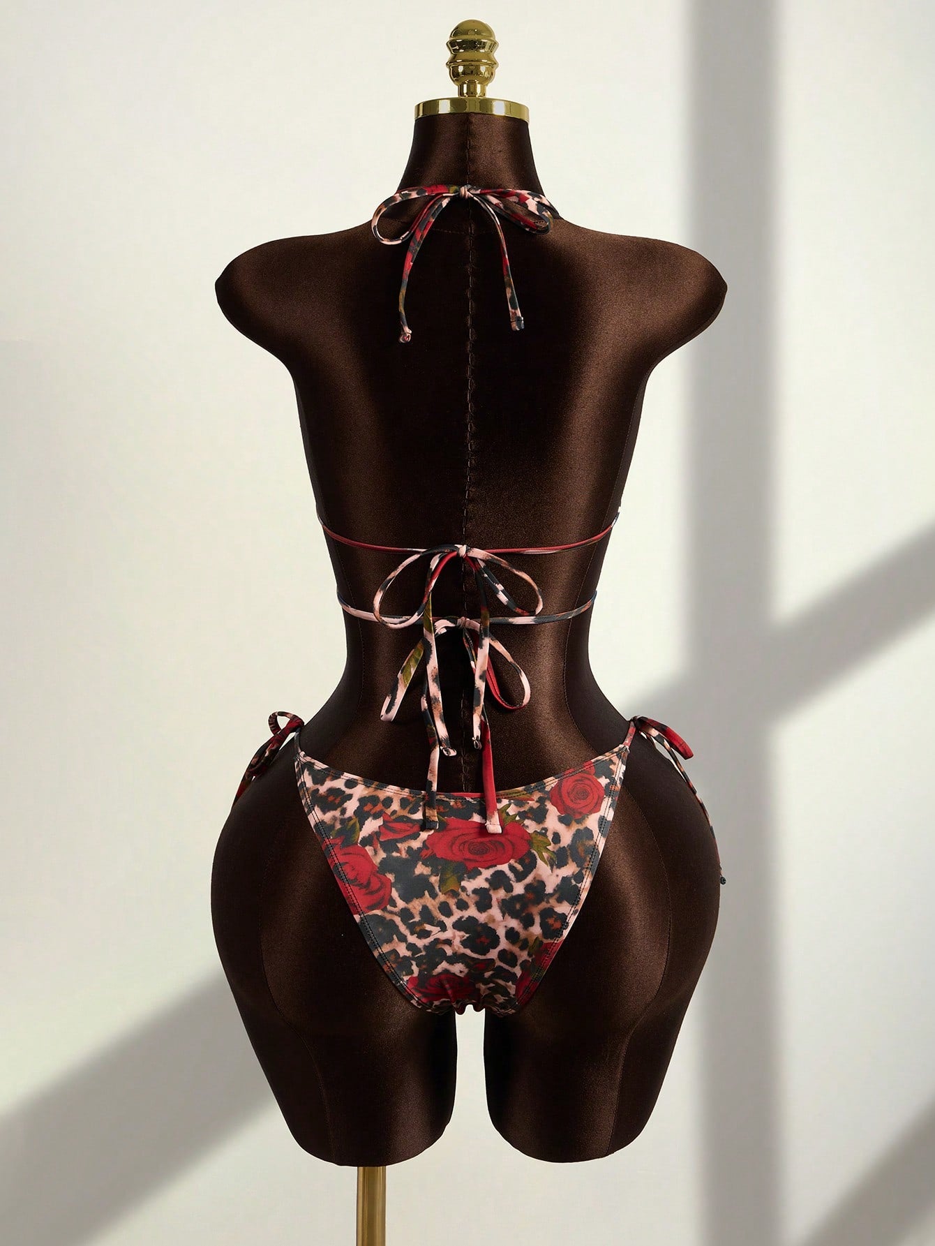 Leopard & Rose Floral Tie-Side Triangle Bikini Set
