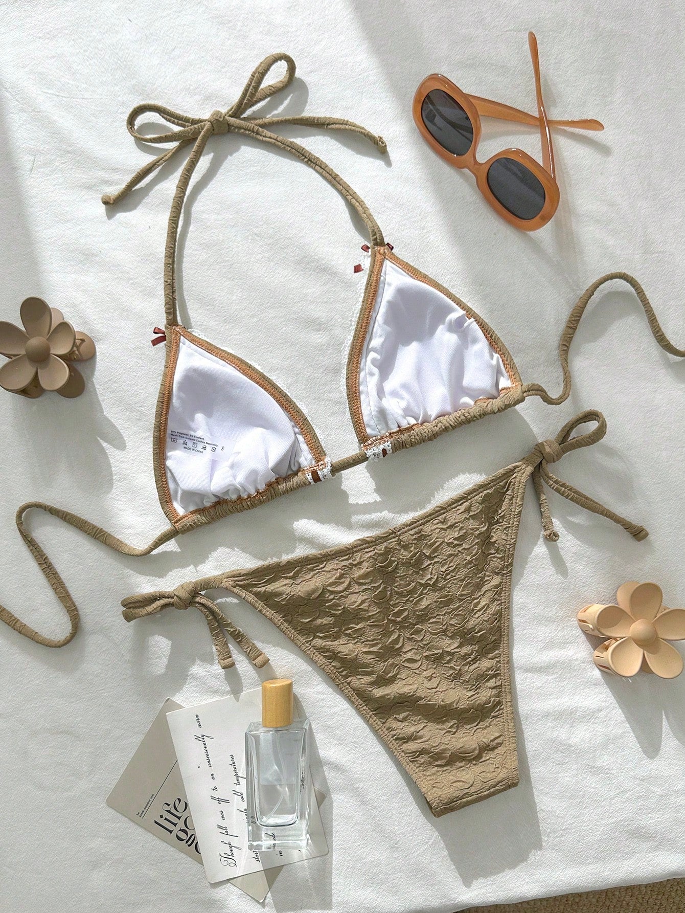 Ribbon Floral Texture Bow Triangle Cup Bikini Set