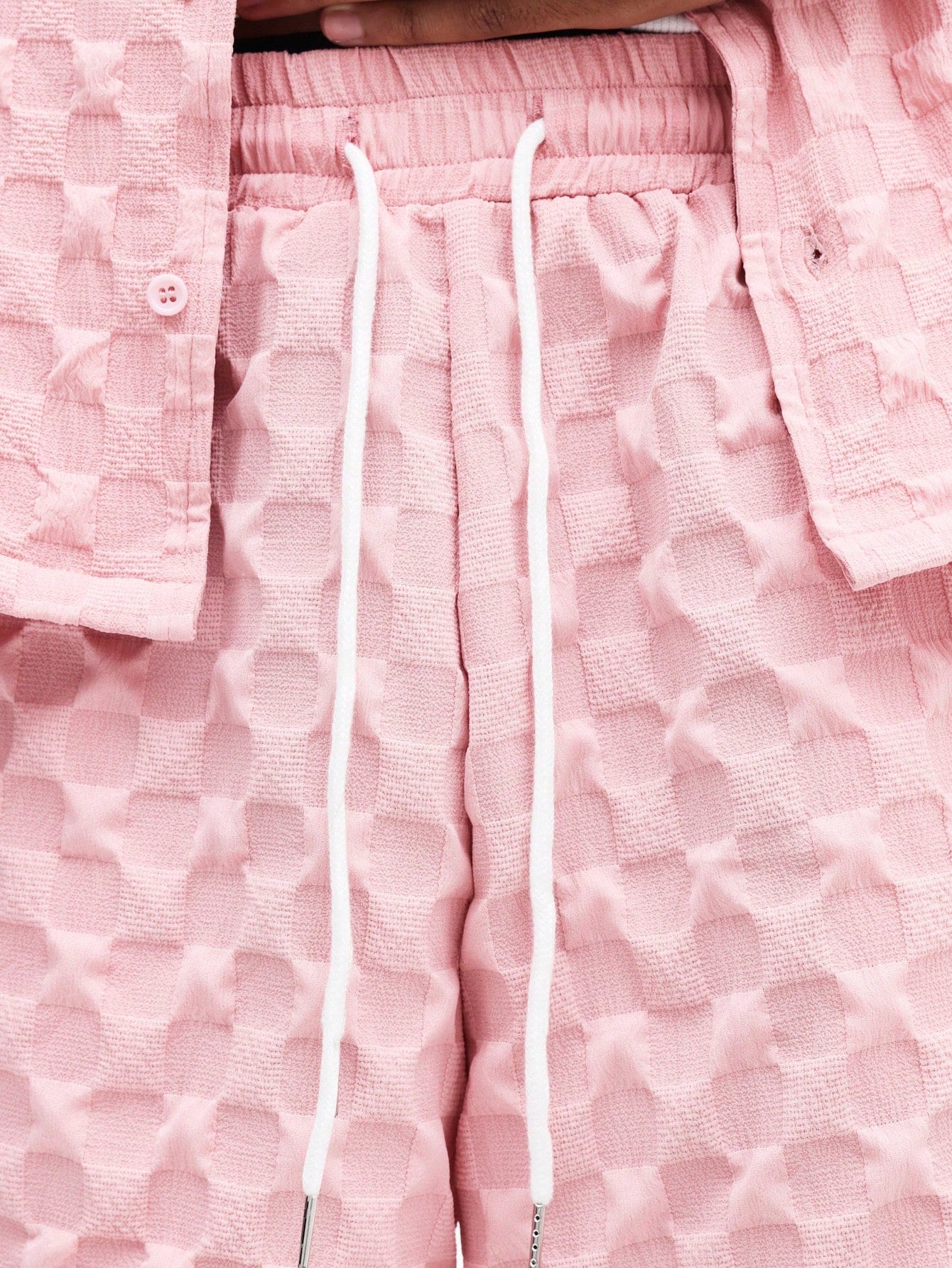 Men’s Pink Geometric Shirt and Drawstring Shorts Set