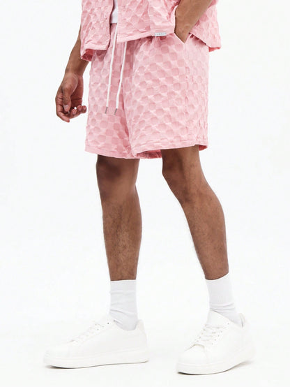 Men’s Pink Geometric Shirt and Drawstring Shorts Set