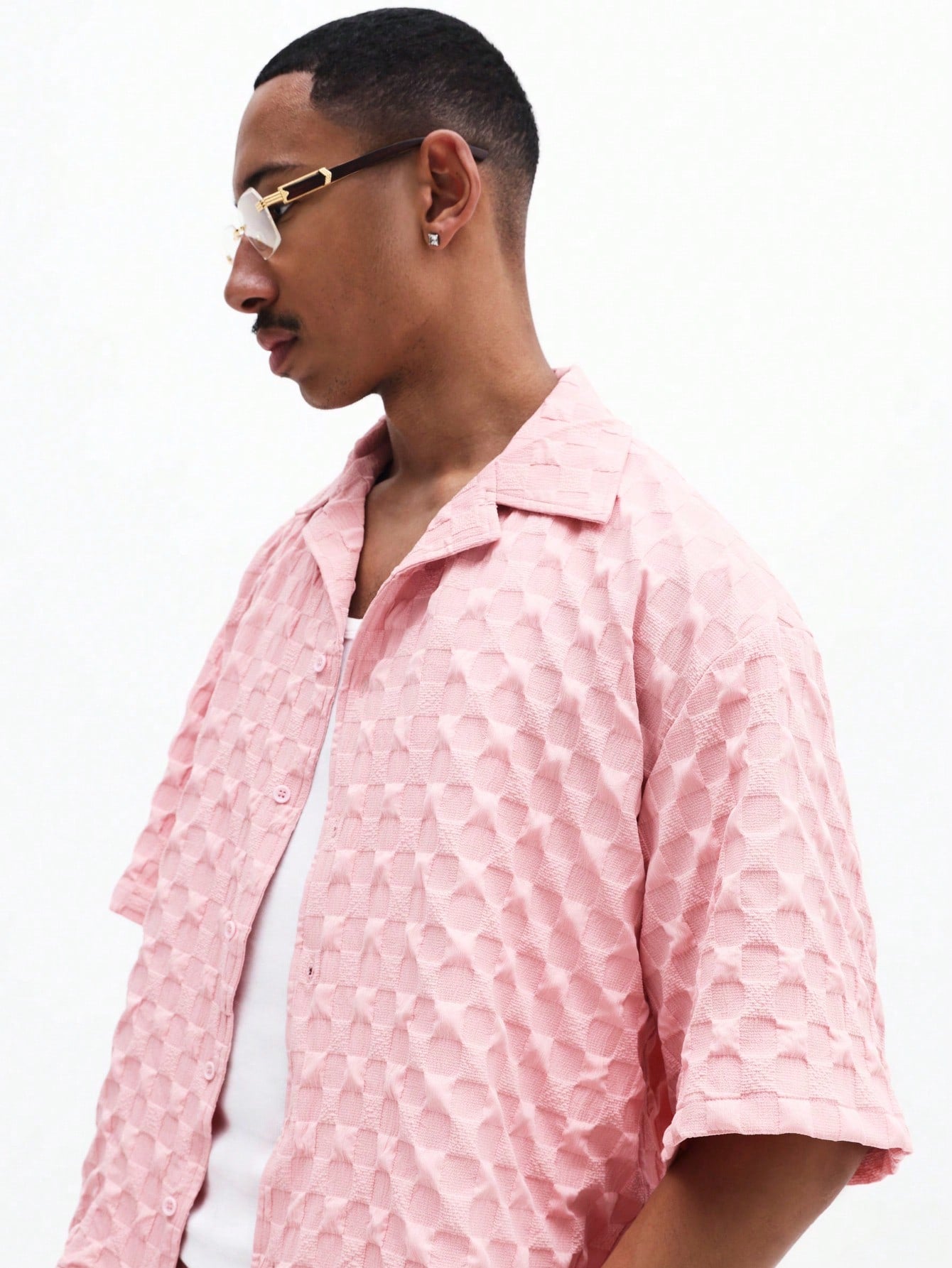 Men’s Pink Geometric Shirt and Drawstring Shorts Set