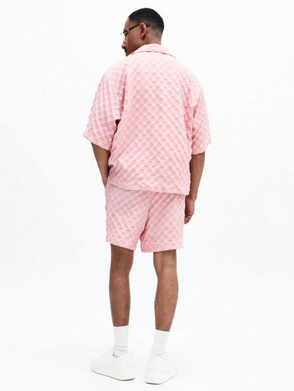 Men’s Pink Geometric Shirt and Drawstring Shorts Set