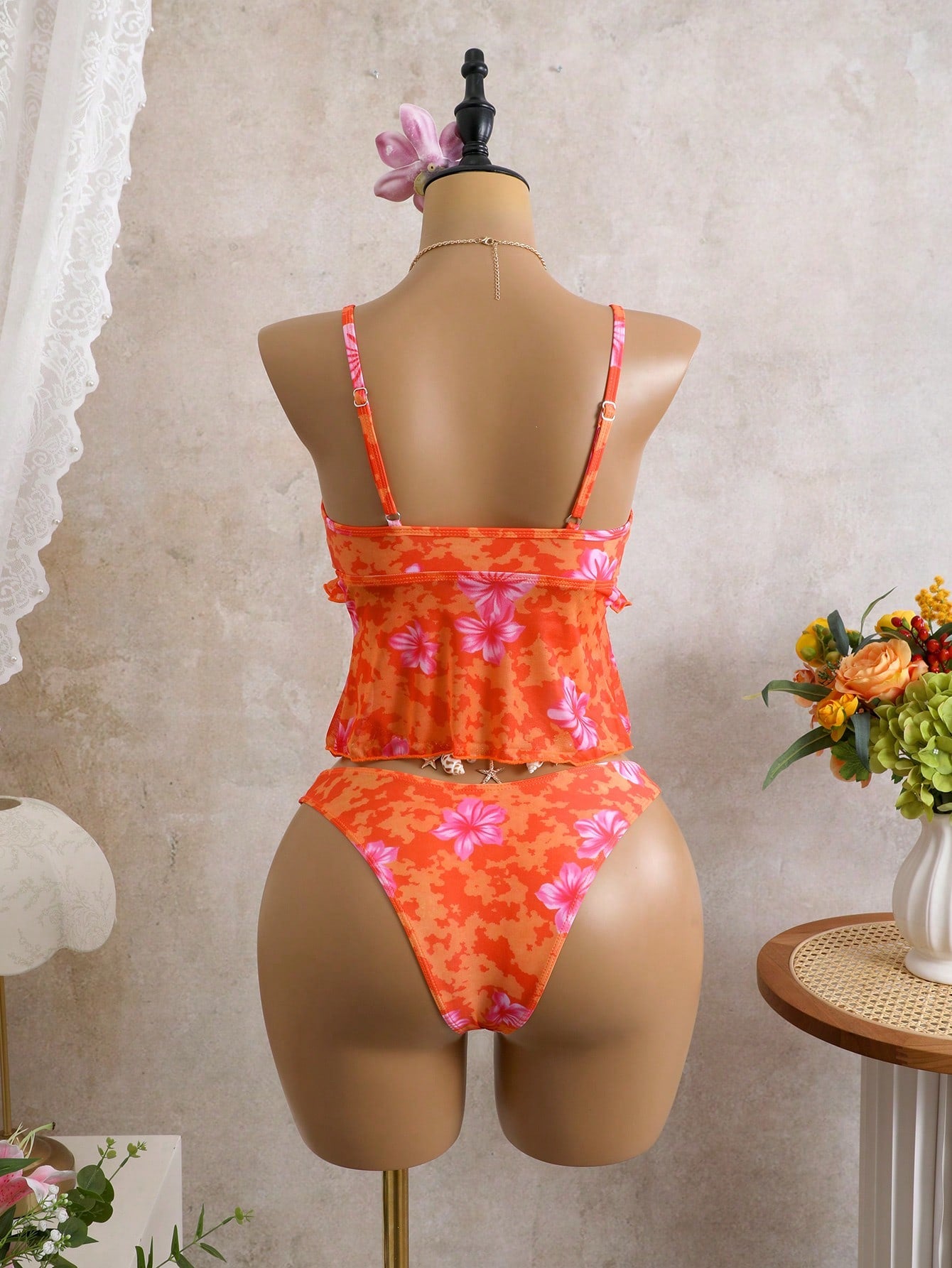 Floral Print Camisole Thong Bikini 2-Piece Swimset