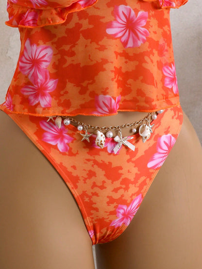 Floral Print Camisole Thong Bikini 2-Piece Swimset