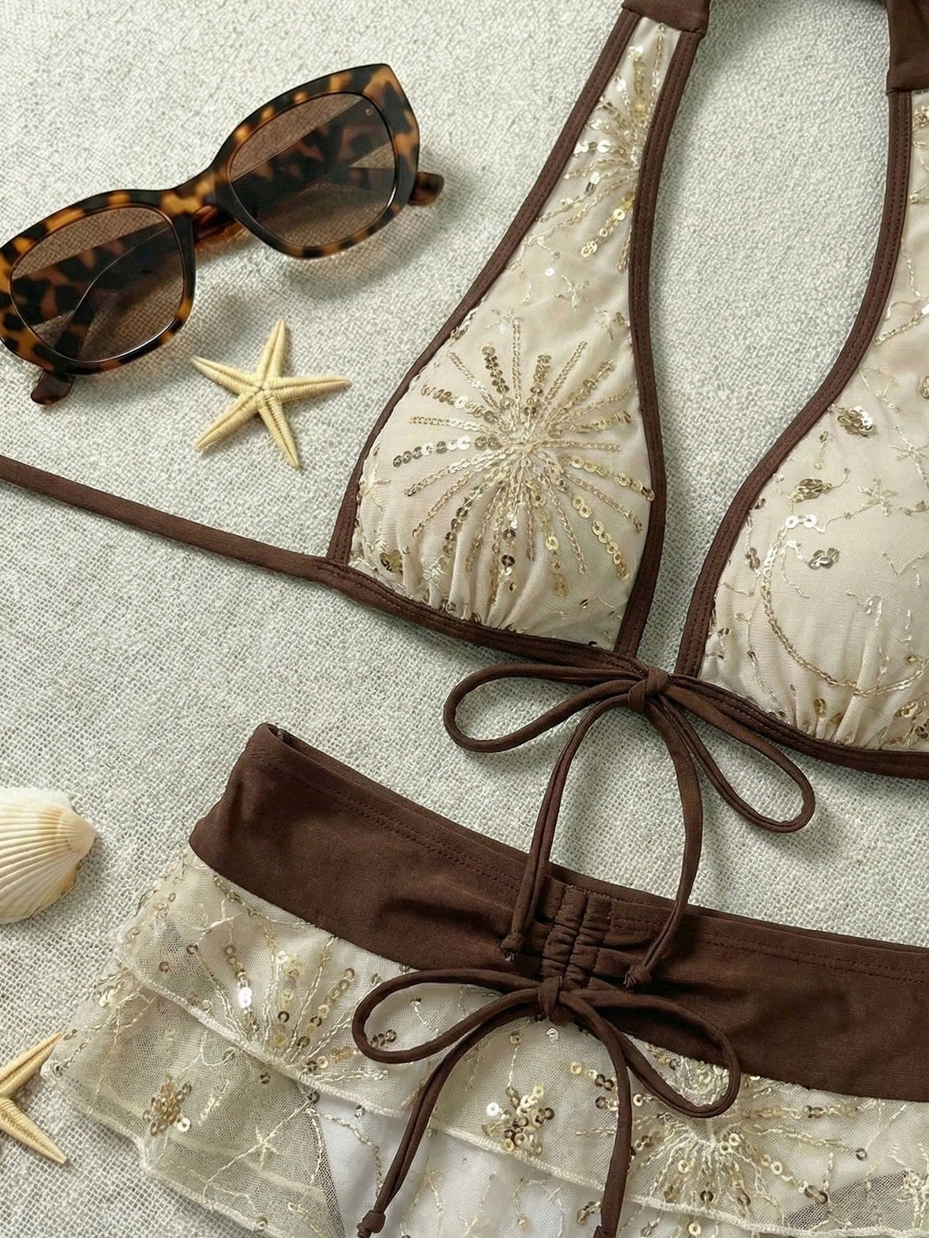 Sequin Halter Tie Sexy Beach Bikini Swimwear Set