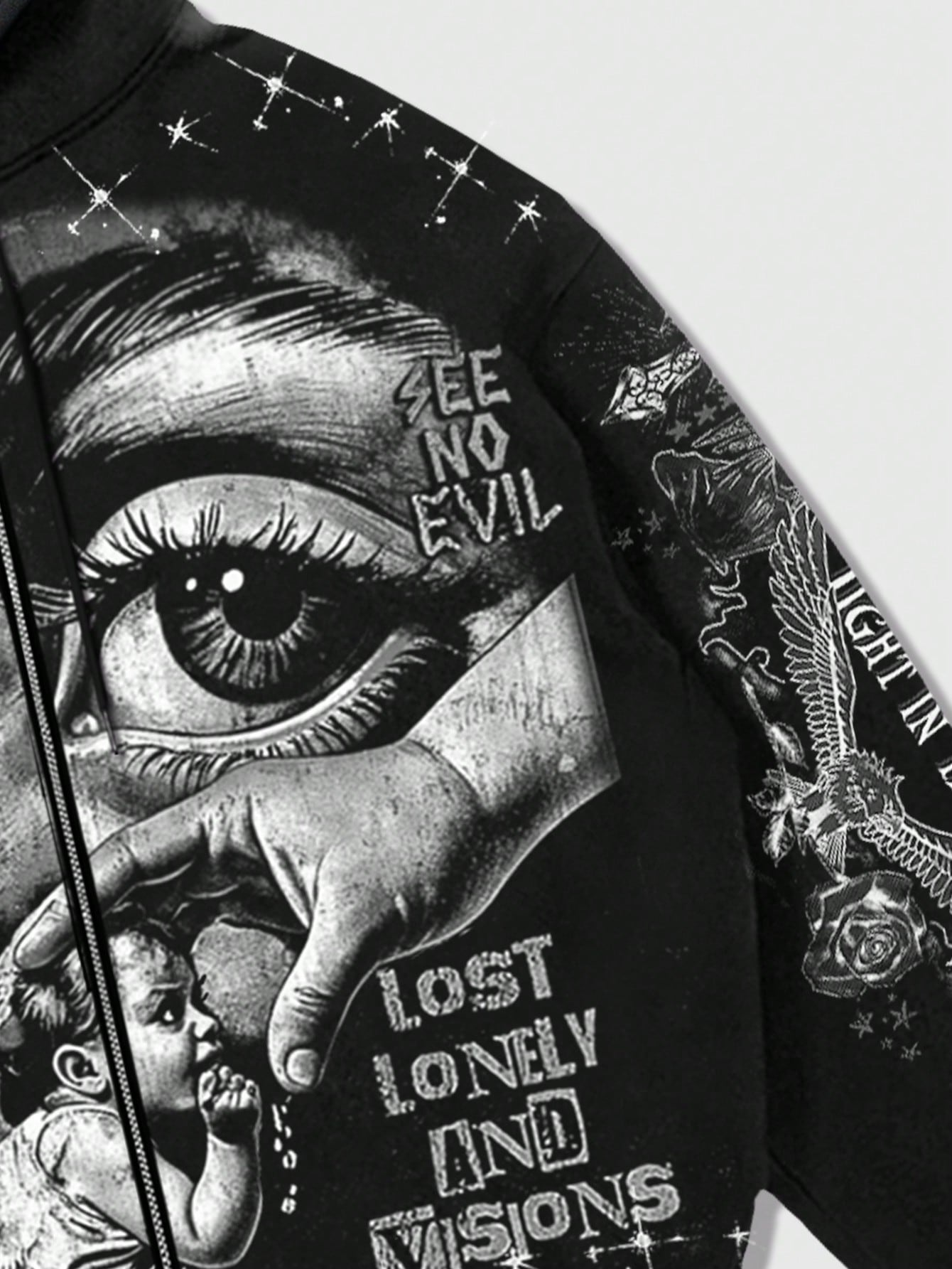 Men's Street Angel Slogan Print Y2K Pullover Hoodie