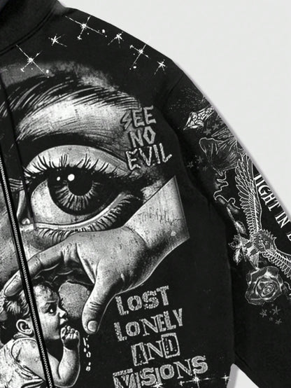 Men's Street Angel Slogan Print Y2K Pullover Hoodie