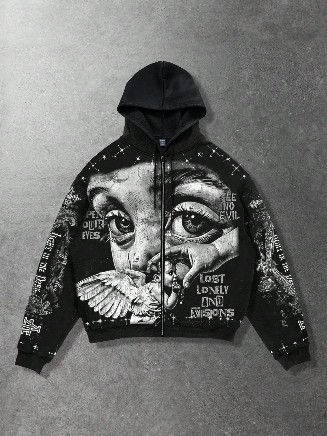 Men's Street Angel Slogan Print Y2K Pullover Hoodie