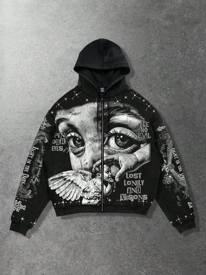 Men's Street Angel Slogan Print Y2K Pullover Hoodie