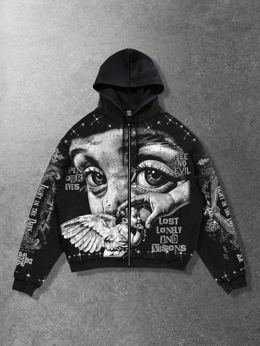 Men's Street Angel Slogan Print Y2K Pullover Hoodie