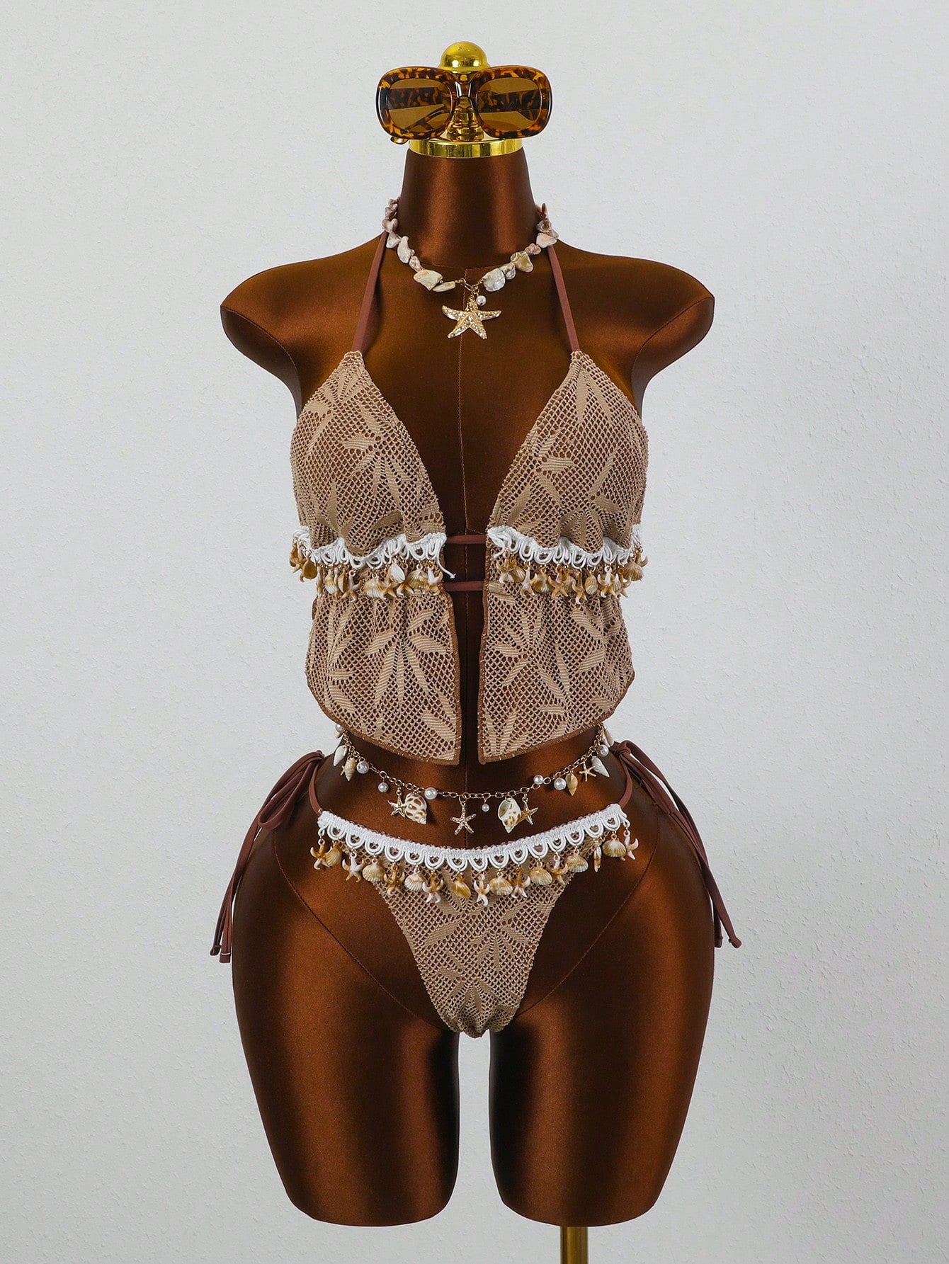 Ocean Starfish Trim Textured Triangle Bikini Set