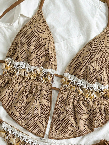 Ocean Starfish Trim Textured Triangle Bikini Set