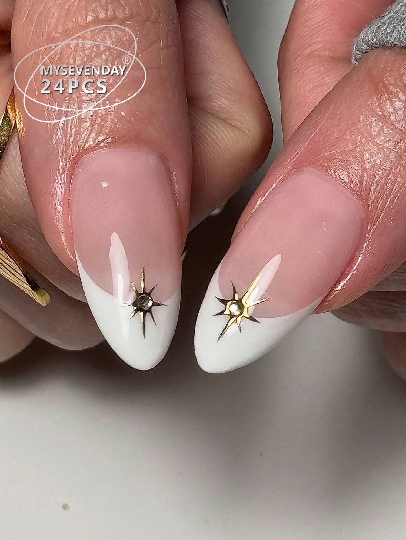 24pcs 3D Gel Flower Almond White French Press-On Nails
