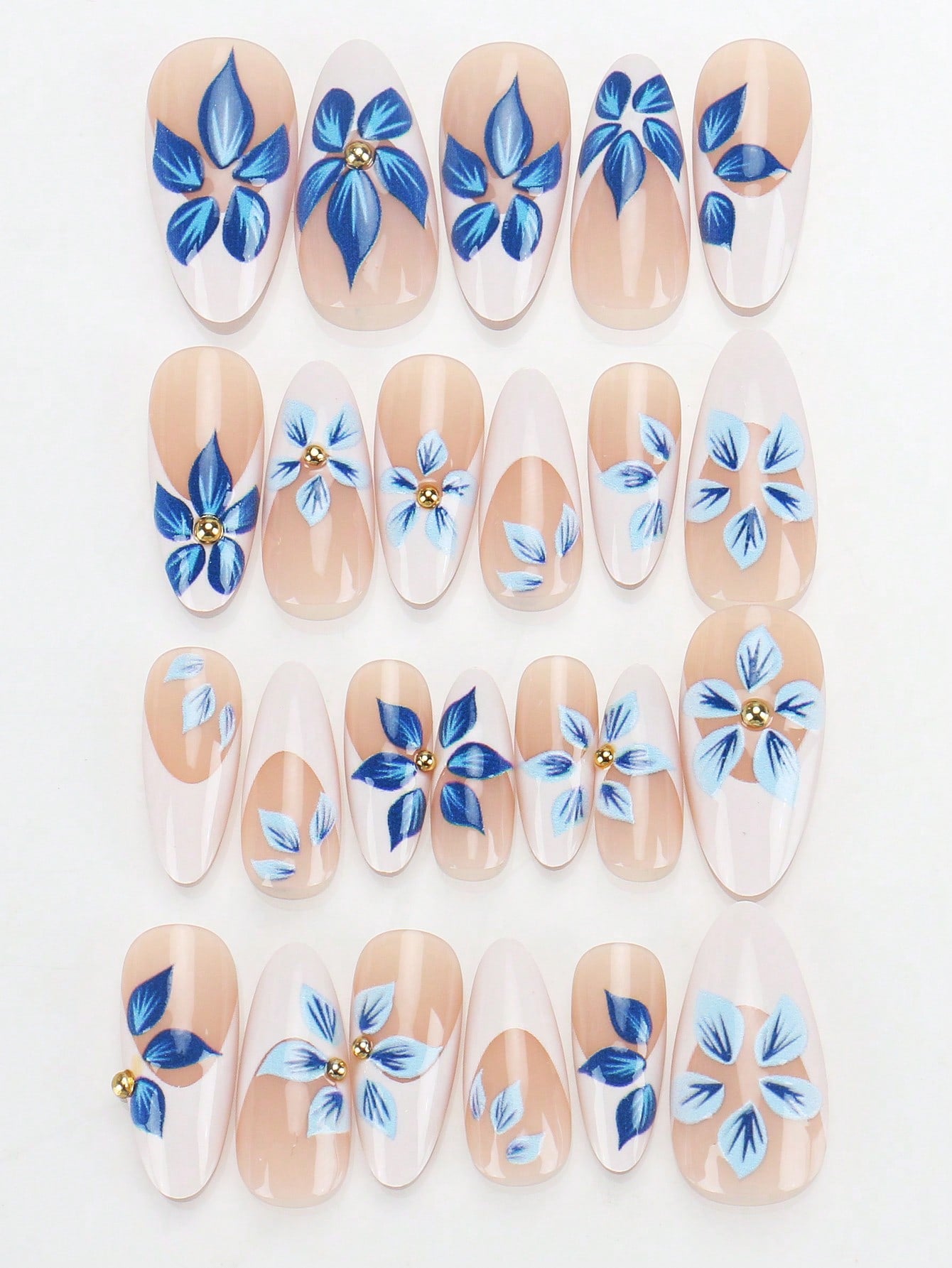 24pcs 3D Gel Flower Almond White French Press-On Nails