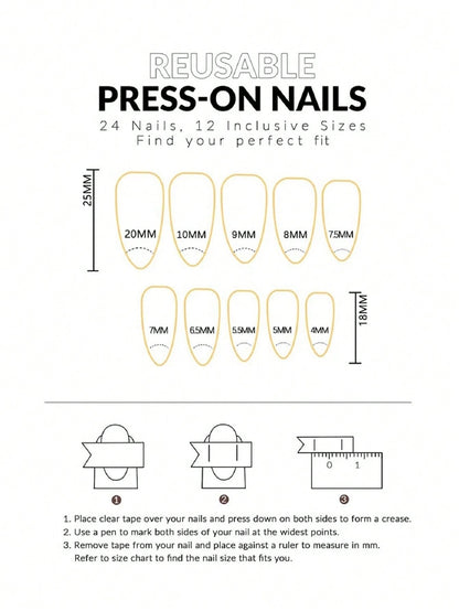 24pcs 3D Gel Flower Almond White French Press-On Nails