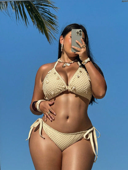 Plus Size Shell Decor Tankini 2-Piece Swimwear Set