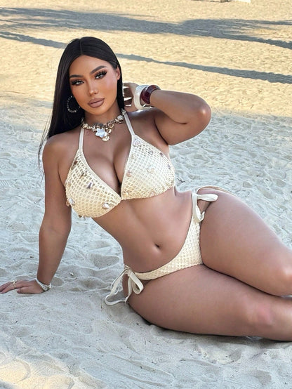 Plus Size Shell Decor Tankini 2-Piece Swimwear Set