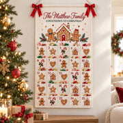 Personalized Gingerbread Advent Calendar, 25-Pocket Christmas Countdown, Custom Family Name Canvas Wall Hanging, Reusable Holiday Home Decor