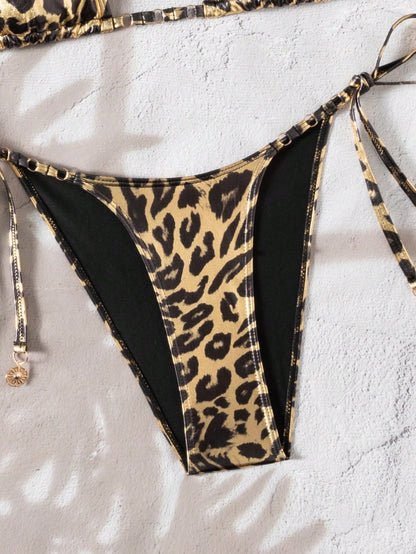 Gold Foil Leopard Tie-Front Bikini 2-Piece Set