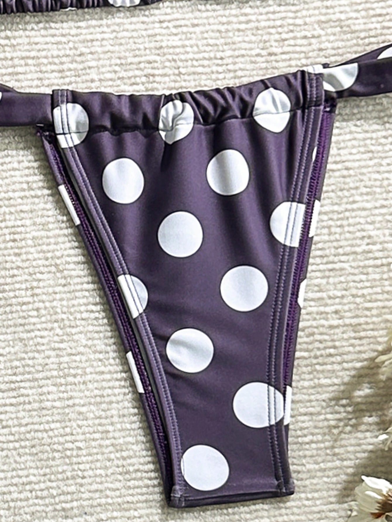 3-Piece Polka Dot Drawstring Backless Bikini Set