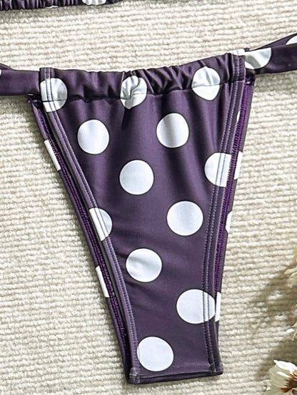 3-Piece Polka Dot Drawstring Backless Bikini Set