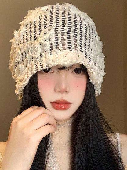 Women 3D Flower Embroidered Openwork Breathable Hat