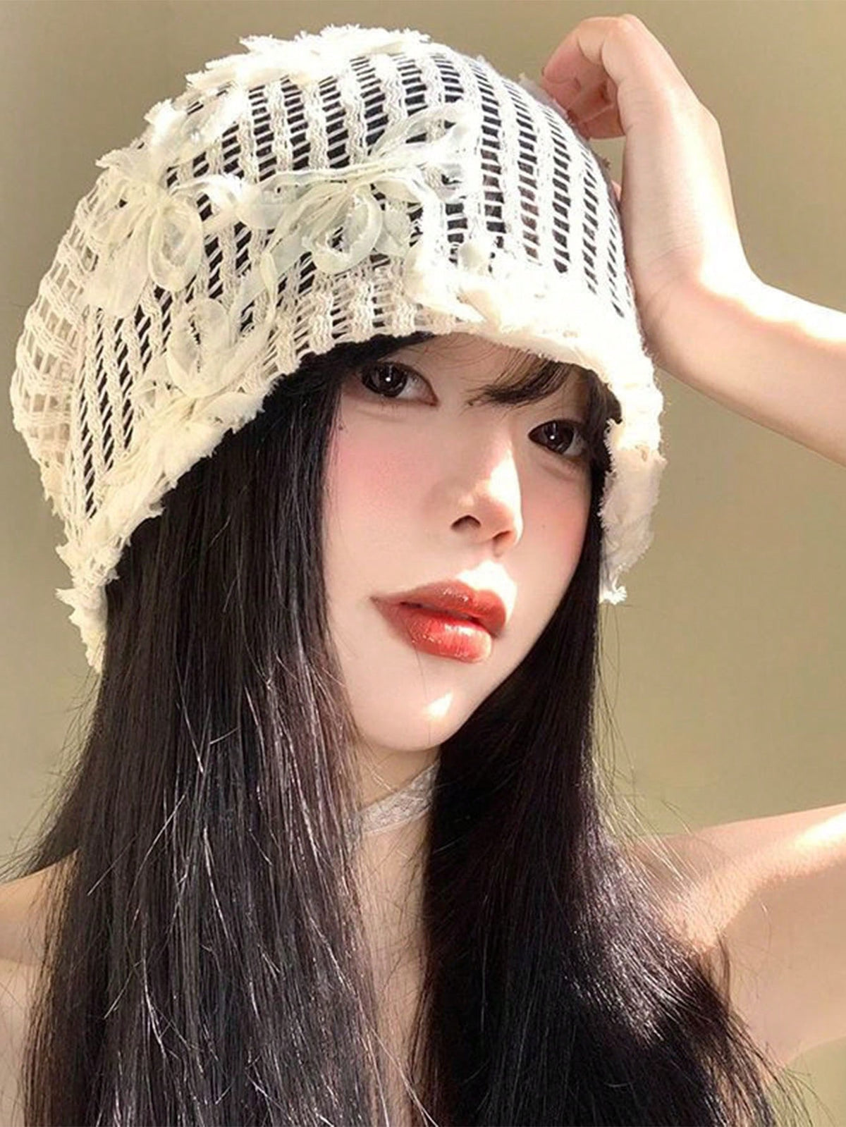 Women 3D Flower Embroidered Openwork Breathable Hat