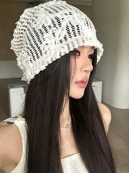 Women 3D Flower Embroidered Openwork Breathable Hat
