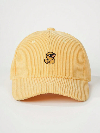 Unisex Embroidered Duckling Corduroy Baseball Cap