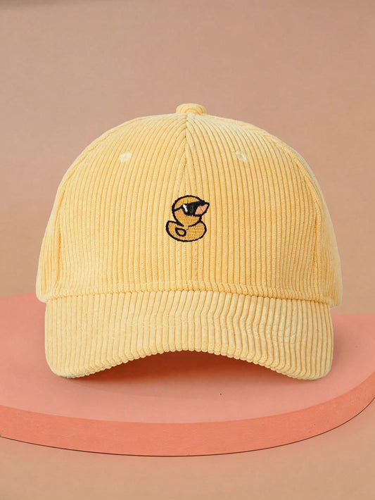 Unisex Embroidered Duckling Corduroy Baseball Cap