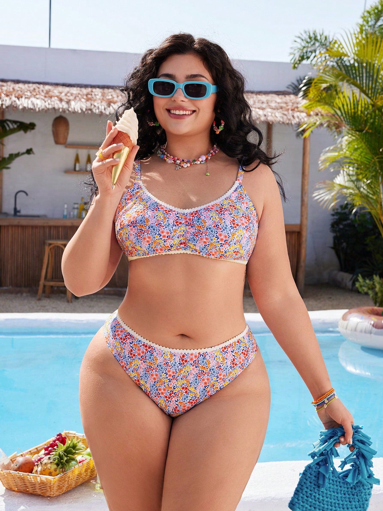 Plus Size Floral Spaghetti Strap Bikini 2-Piece Set