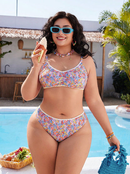 Plus Size Floral Spaghetti Strap Bikini 2-Piece Set