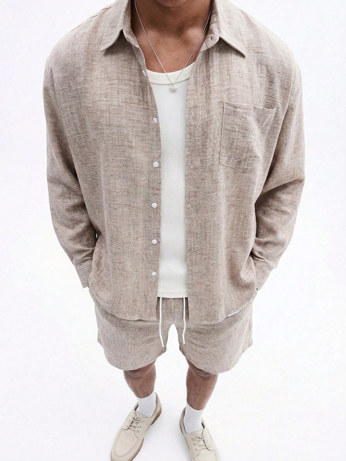 Men's Linen-Feel Shirt and Shorts Vacation Set