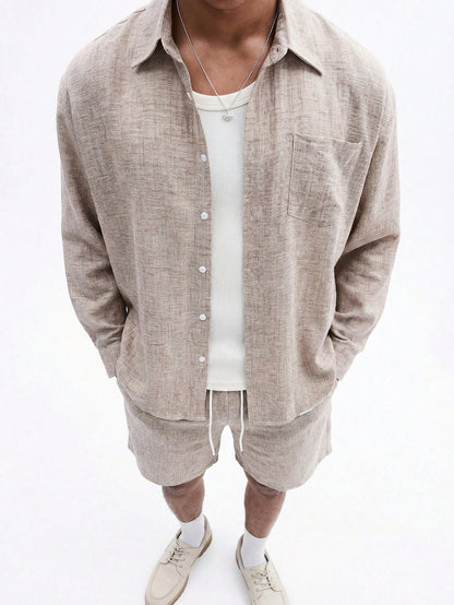 Men's Linen-Feel Shirt and Shorts Vacation Set