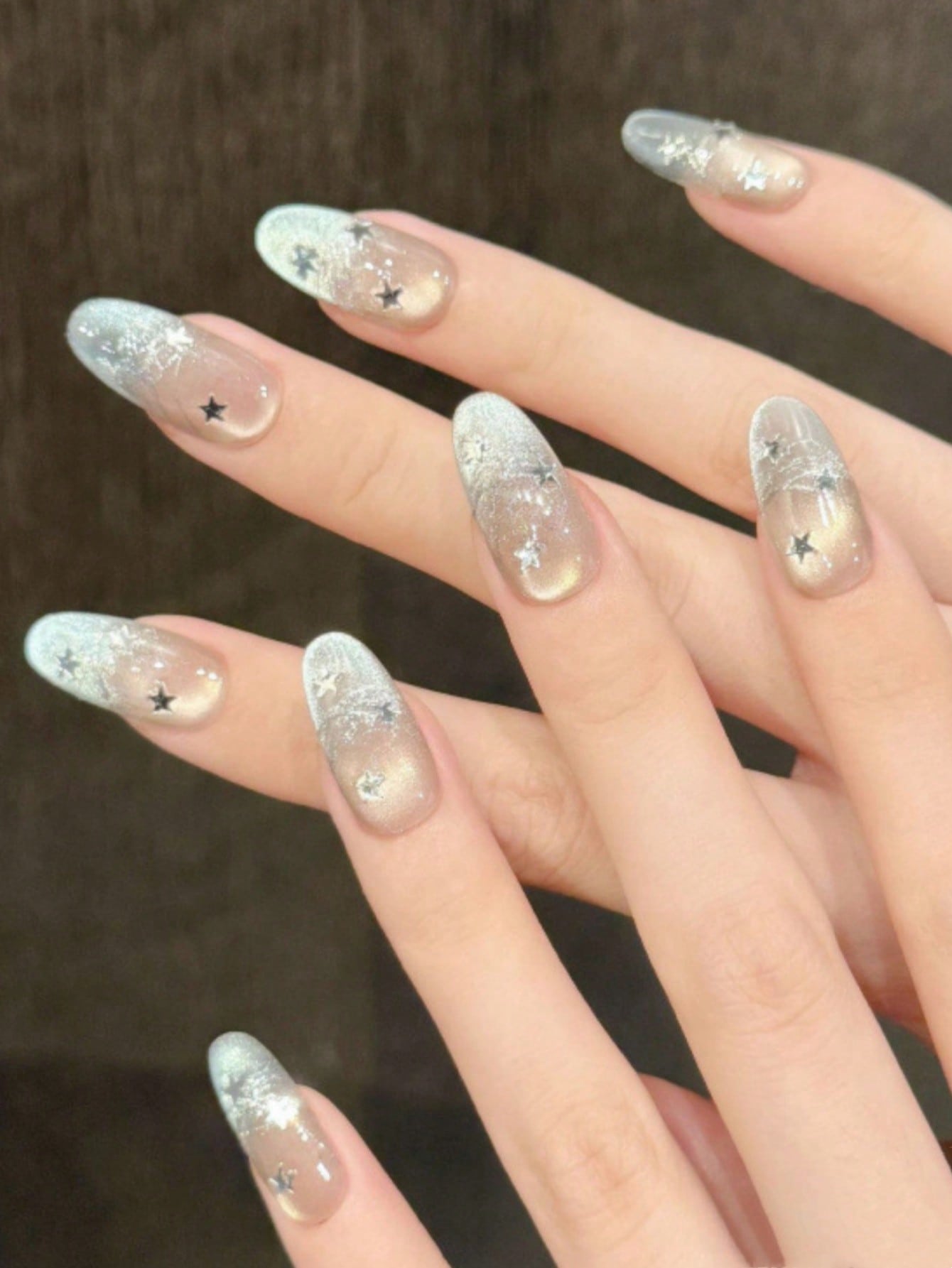 Celestial Blue Cat Eye Falling Star Press-On Nails