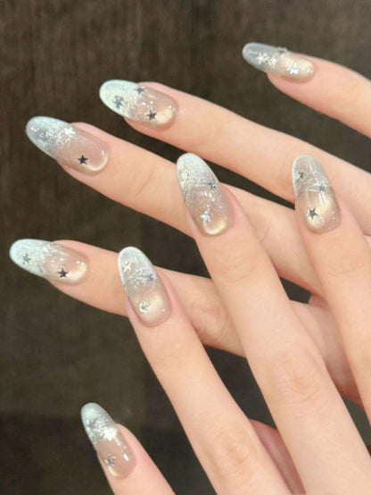 Celestial Blue Cat Eye Falling Star Press-On Nails