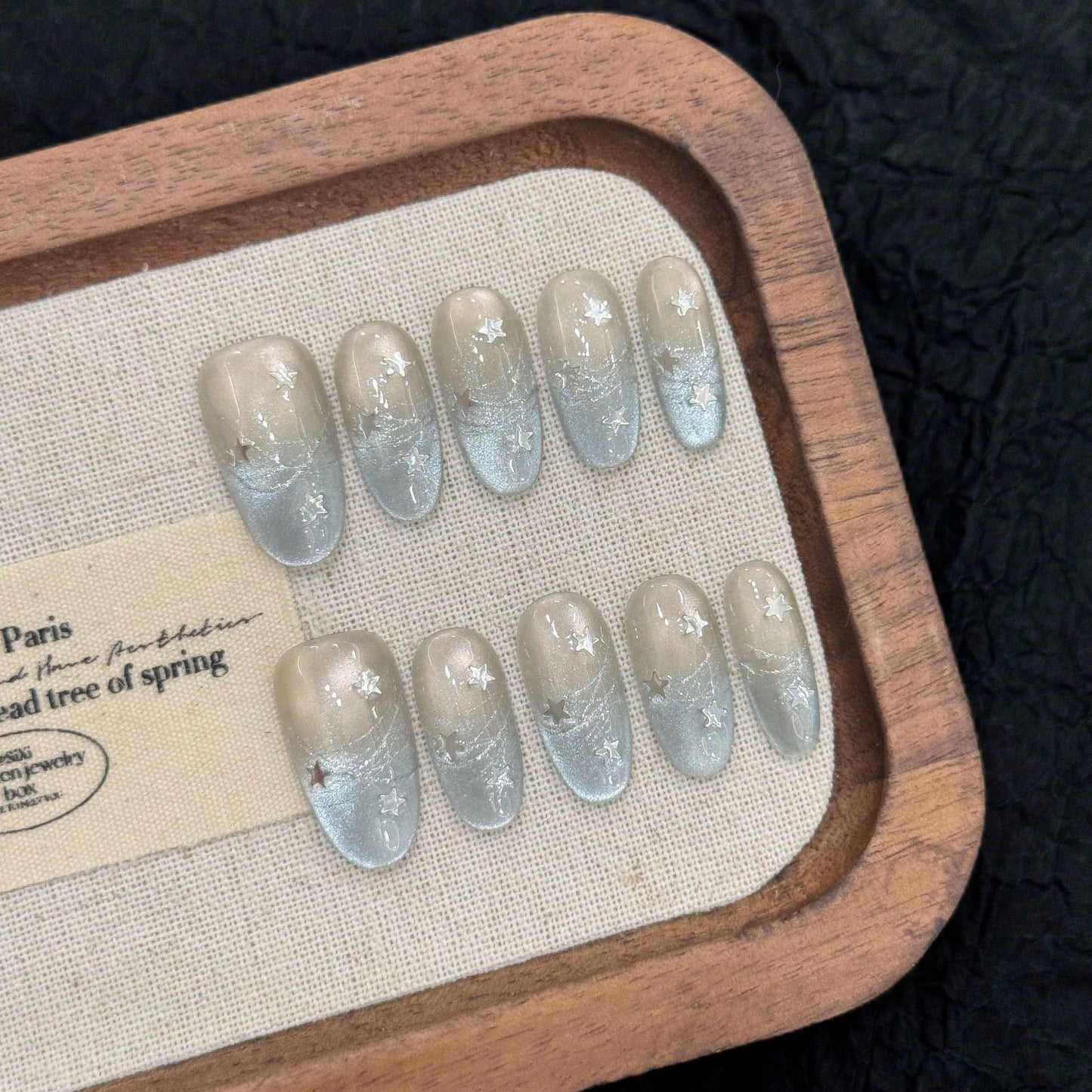 Celestial Blue Cat Eye Falling Star Press-On Nails
