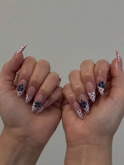 3D Blueberry Almond Press-On Nails with Polka Dots