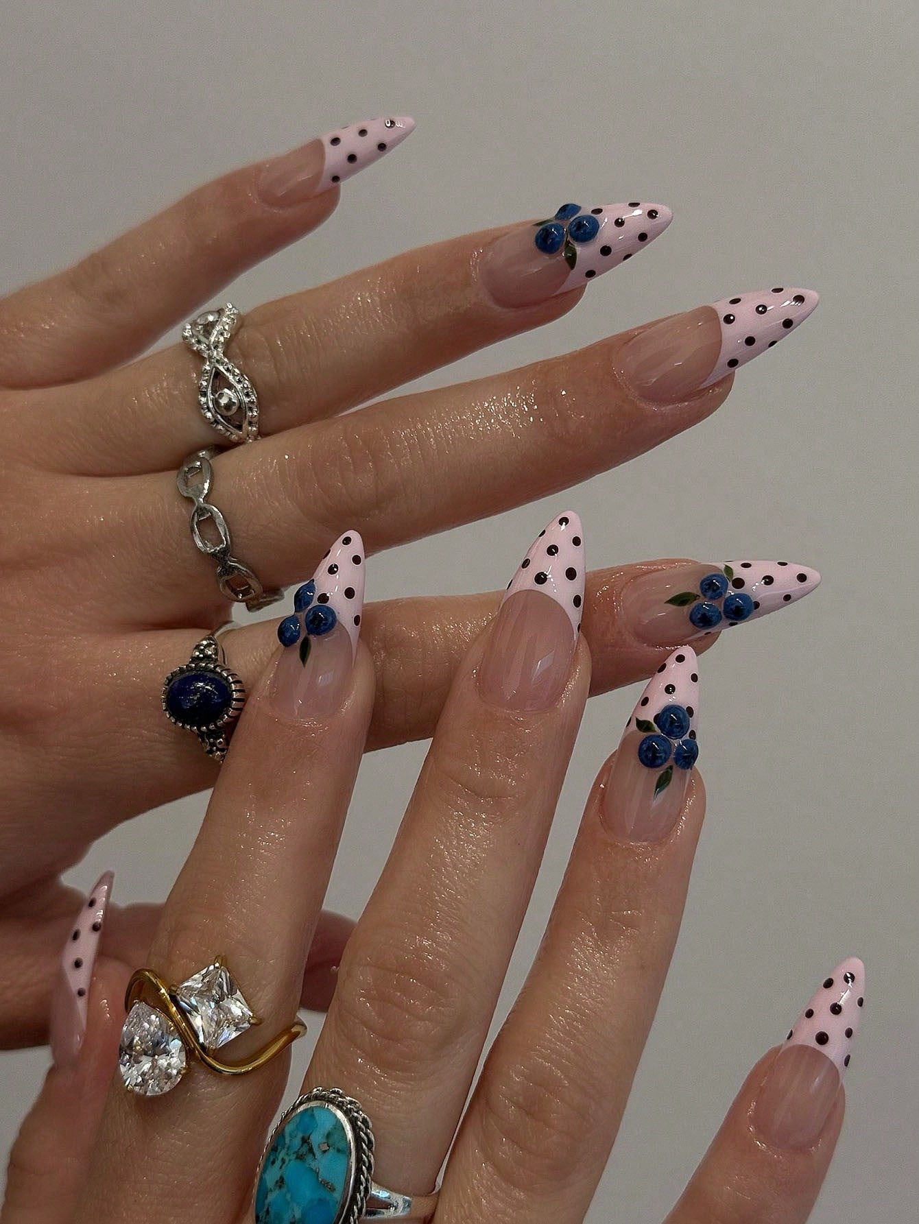 3D Blueberry Almond Press-On Nails with Polka Dots