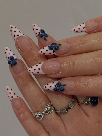 3D Blueberry Almond Press-On Nails with Polka Dots