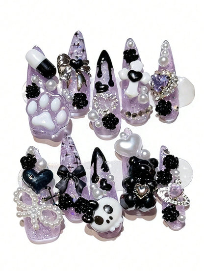 Anime 10pcs Y2K Heart & Star Press-On Nails