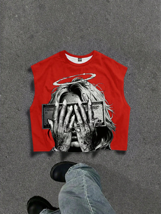 Round Neck Graphic Print Top