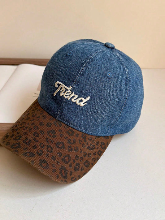 Retro Leopard Print Patchwork Letter Embroidery Cap