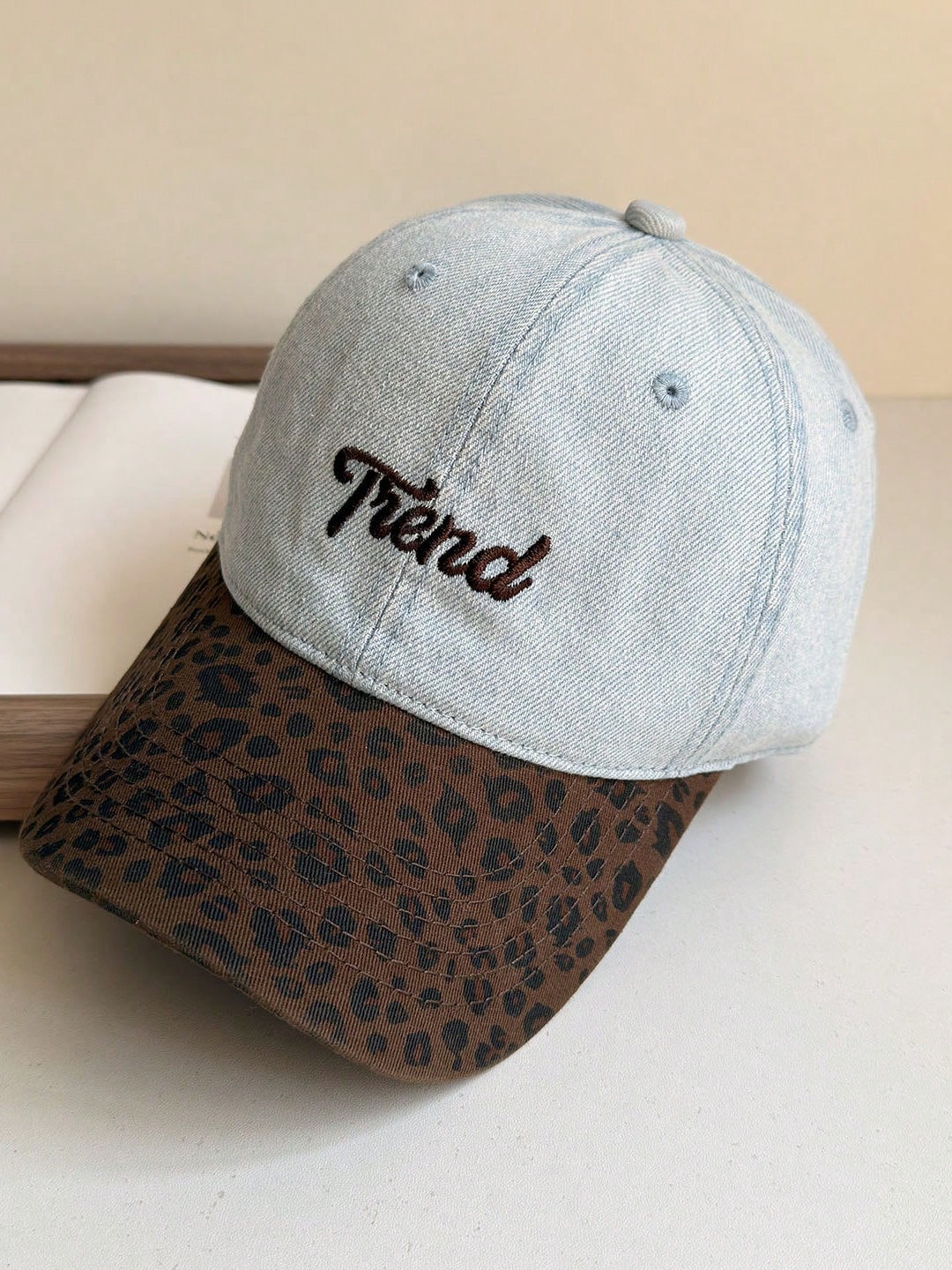 Retro Leopard Print Patchwork Letter Embroidery Cap