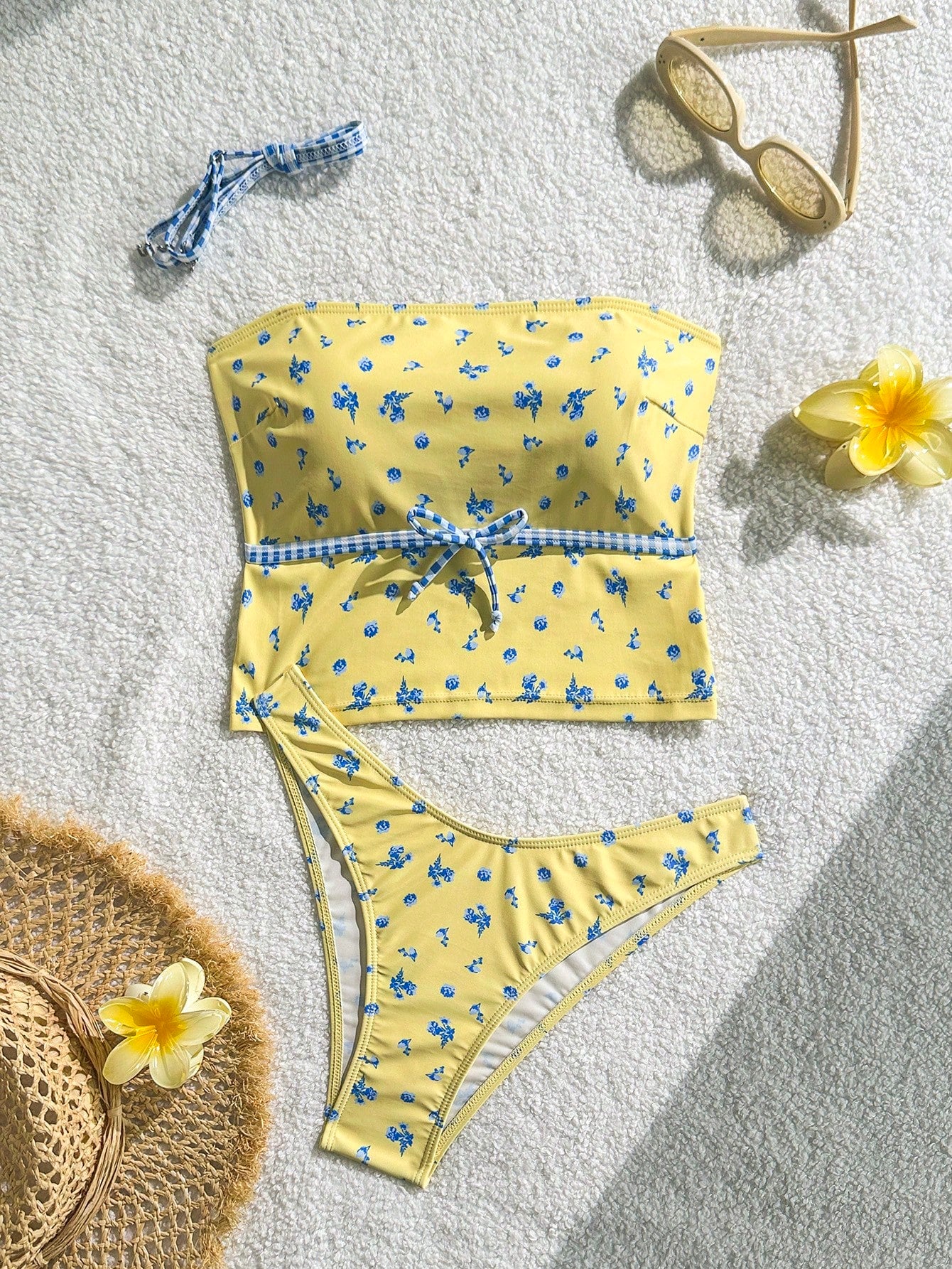 Floral Print Bow Tie High Cut Tankini Swimwear Set