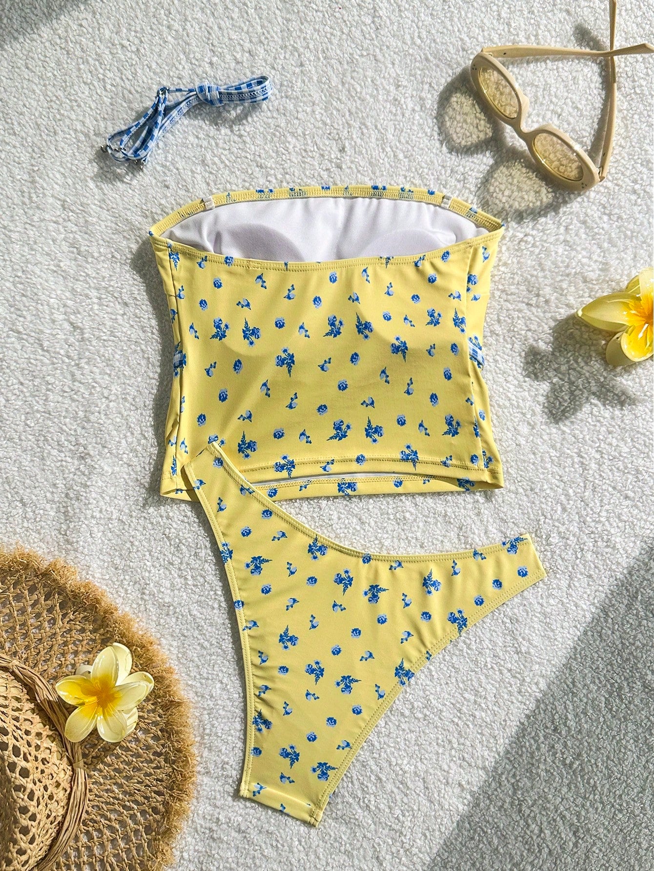 Floral Print Bow Tie High Cut Tankini Swimwear Set