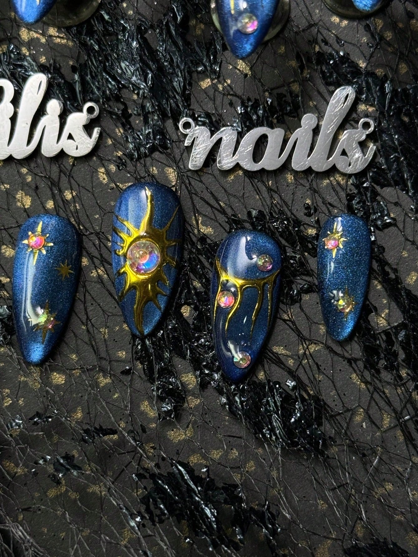 10pcs Blue Cat Eye Celestial Almond Press-On Nails