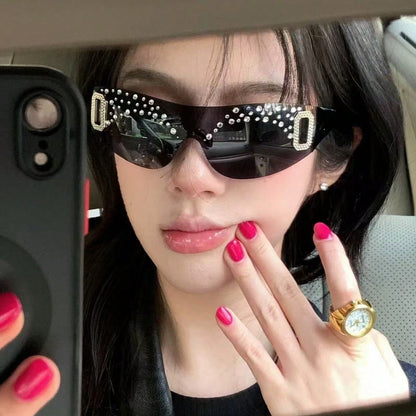 Rhinestone Retro Oval Fashion Glasses for Women